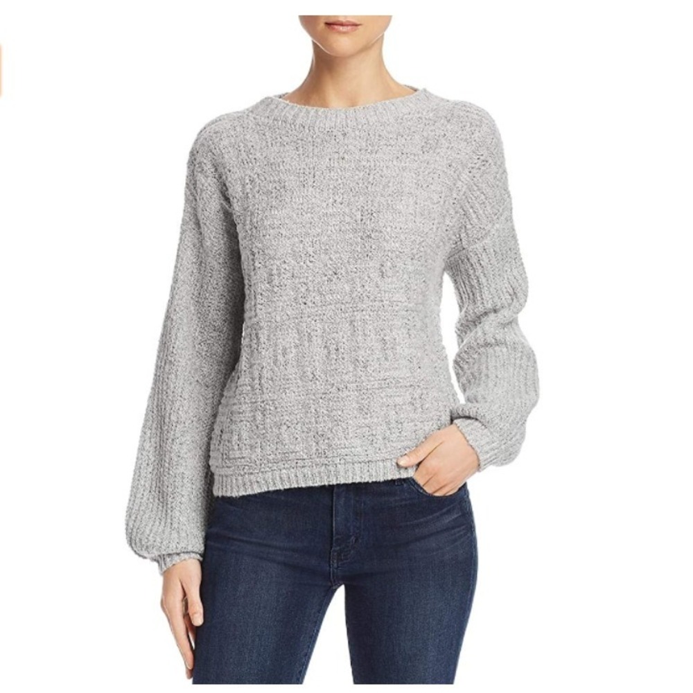 Sage Womens‎ Sunday Feels Knit Mock Neck Sweater Gray L Balloon Sleeve